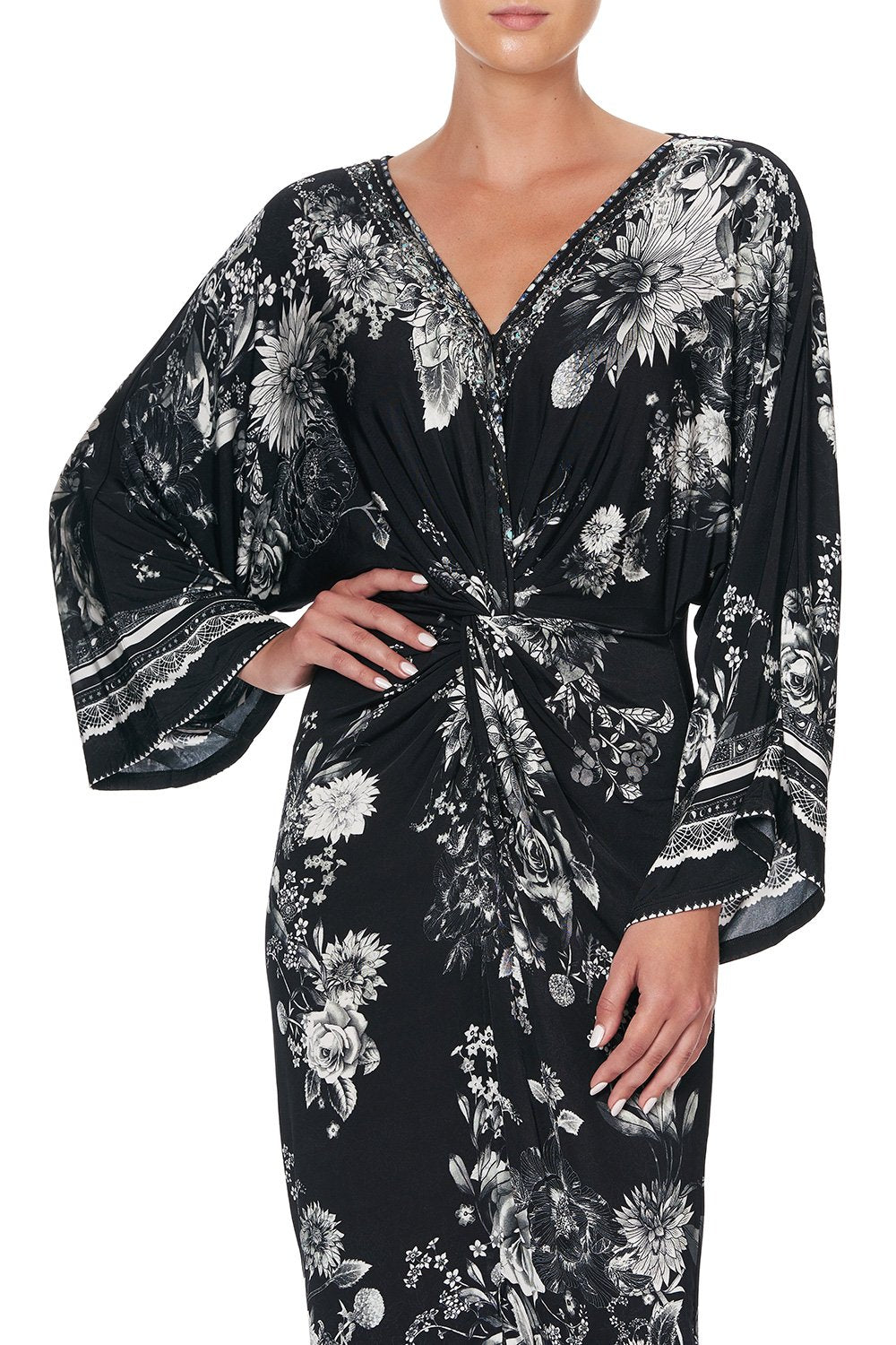 LONG SPLIT FRONT TWIST DRESS MOONSHINE BLOOM