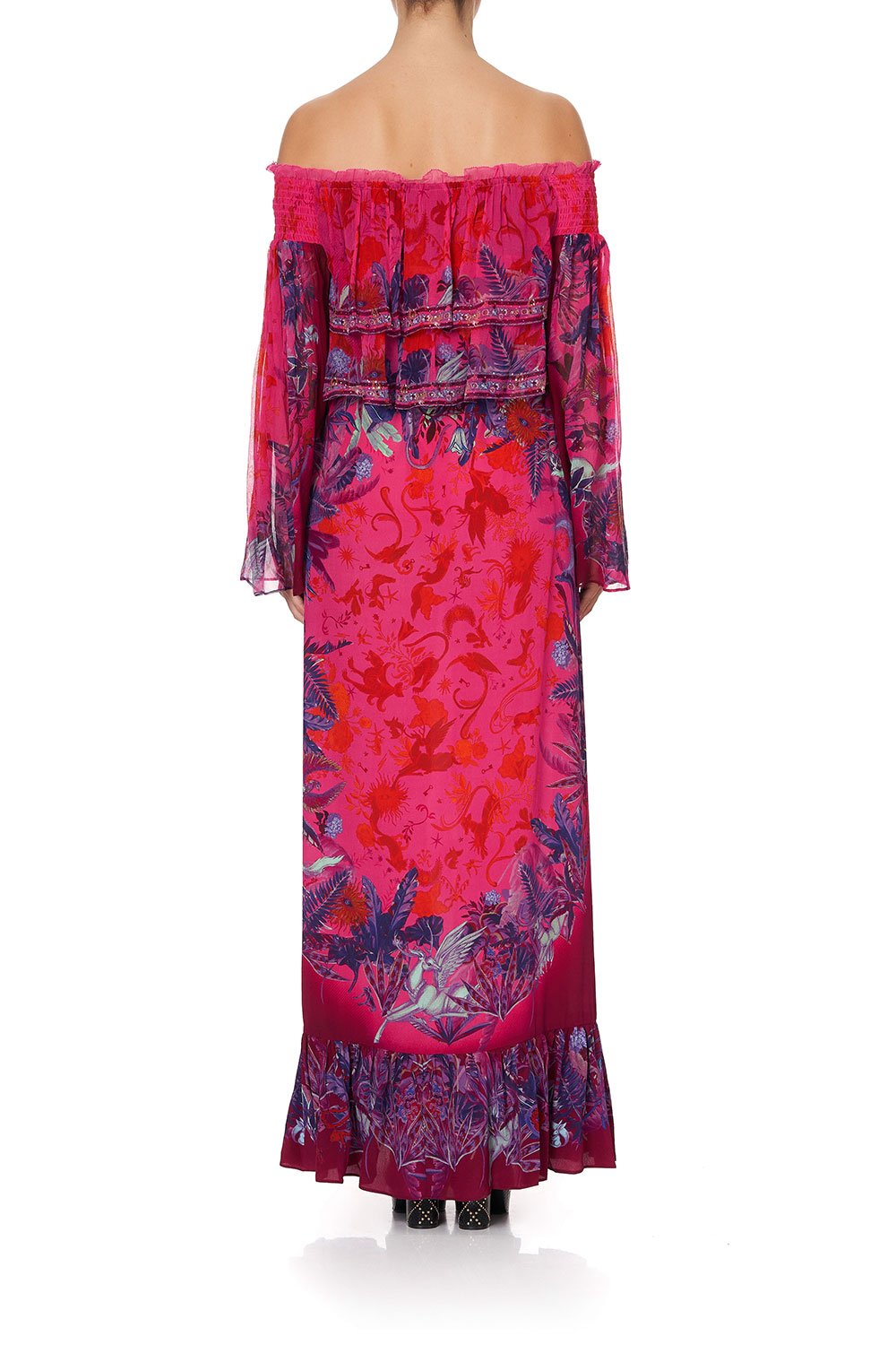 LONG TIERED RUFFLE DRESS TROPIC OF NEON