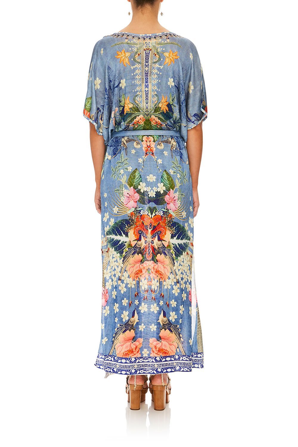 CAMILLA FARAWAY FLORALS LONG V NECK DRESS W/ TIE