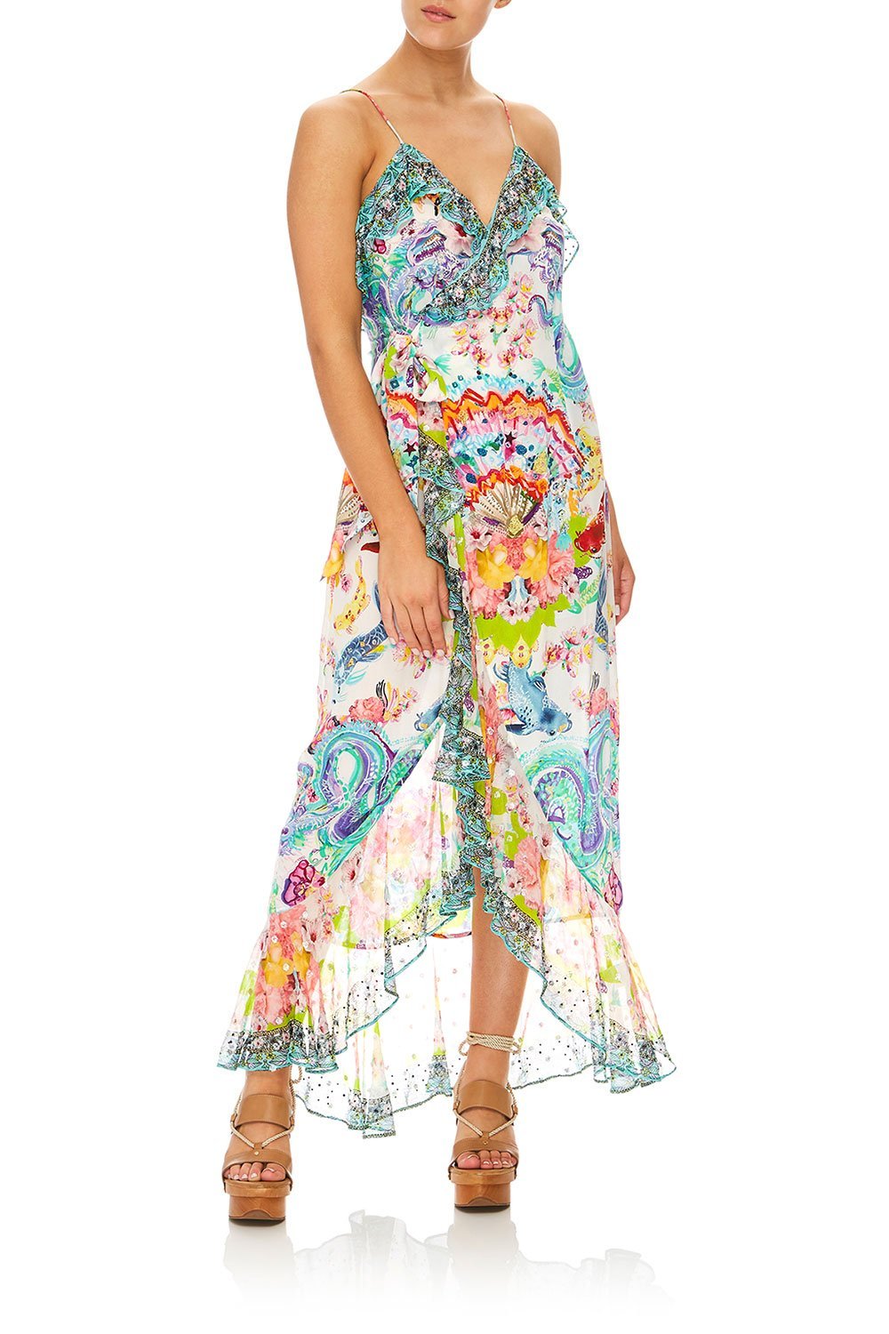 CAMILLA DRAGON DIVINITY LONG WRAP DRESS W/ FRILL