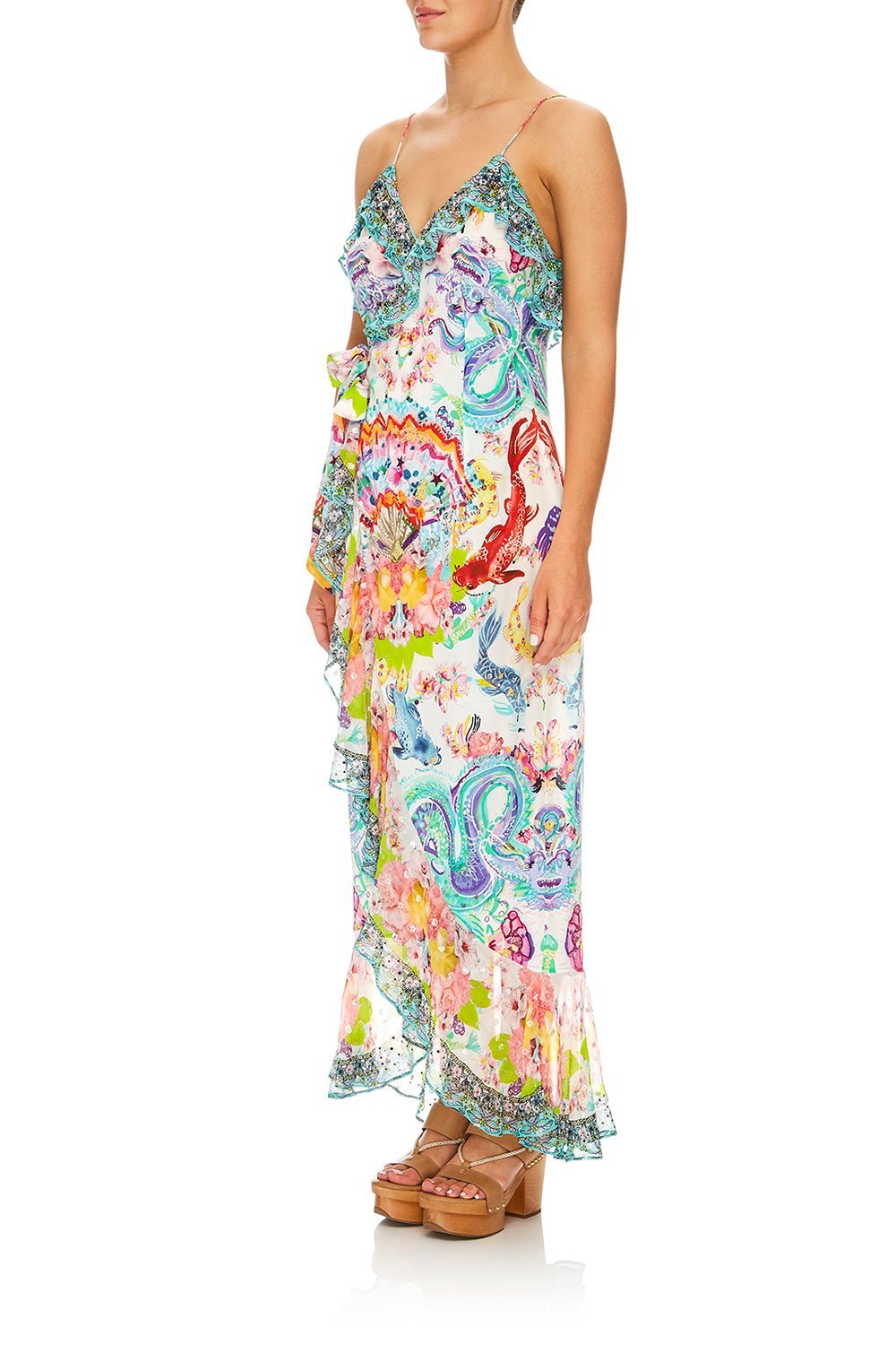 CAMILLA DRAGON DIVINITY LONG WRAP DRESS W/ FRILL