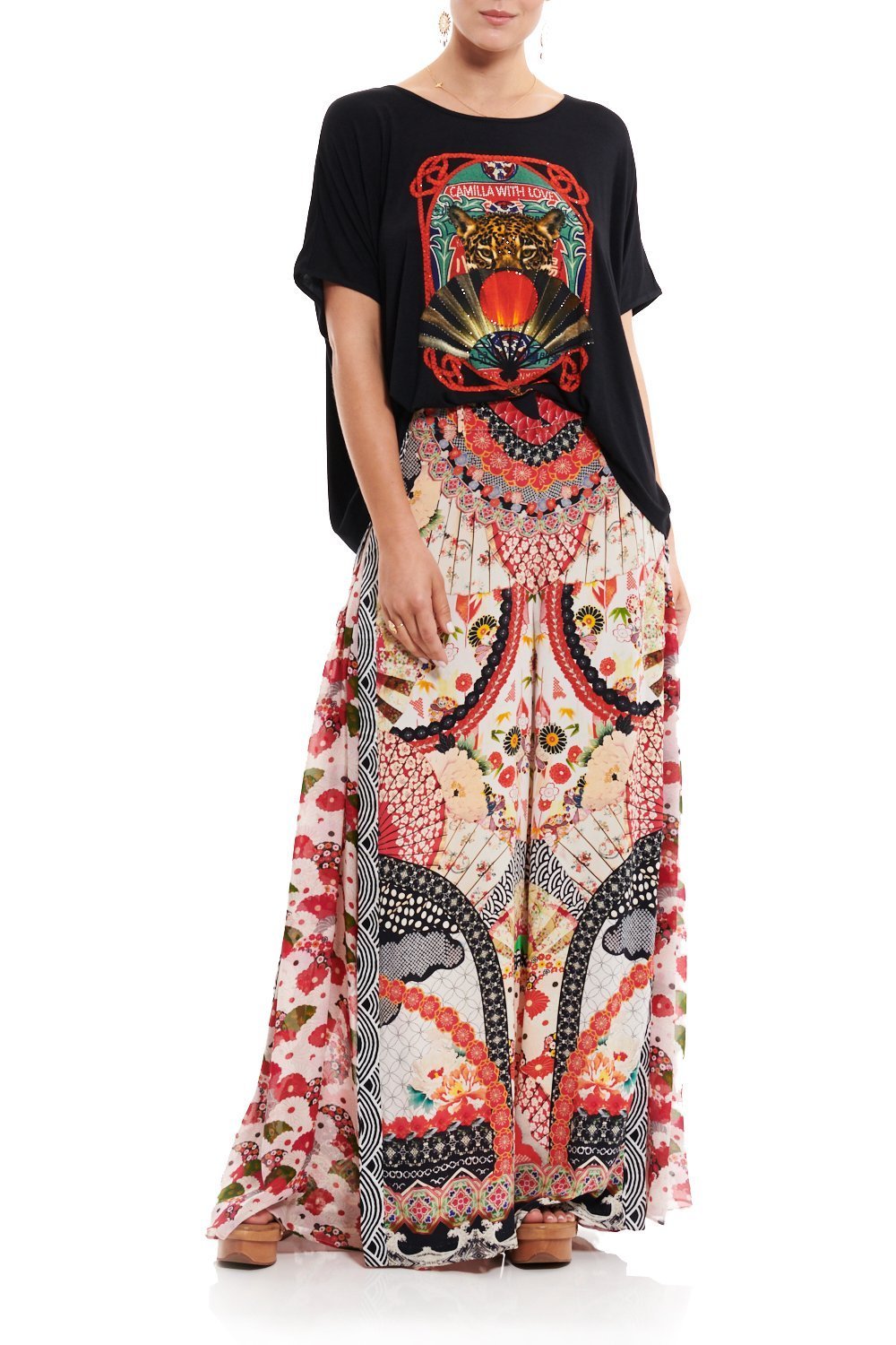 LOOSE FIT ROUND NECK TEE BLACK LEOPARD FAN