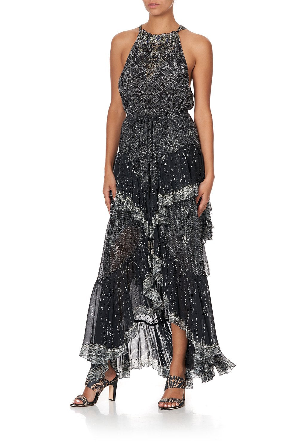 MAXI SKIRT WITH DOUBLE FRILL MIDNIGHT PEARL