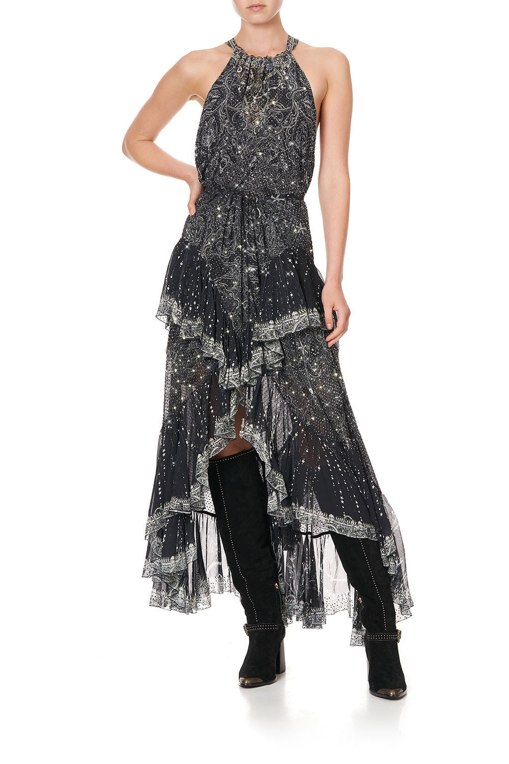 MAXI SKIRT WITH DOUBLE FRILL MIDNIGHT PEARL