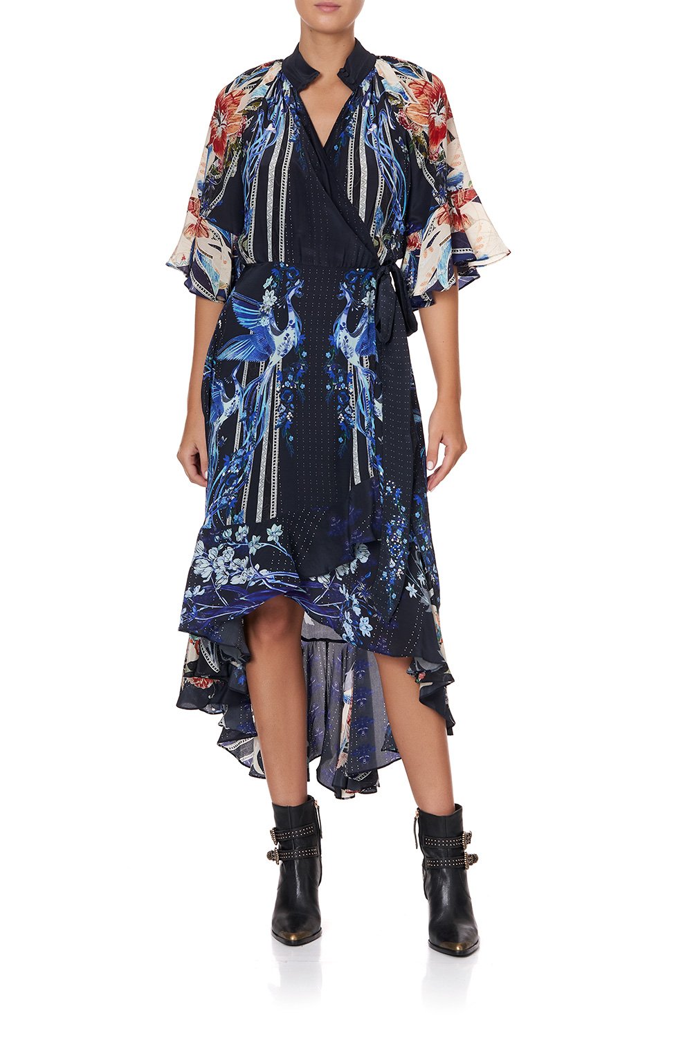 MIDI WRAP DRESS WITH RAGLAN SLEEVE MARE MYSTIQUE