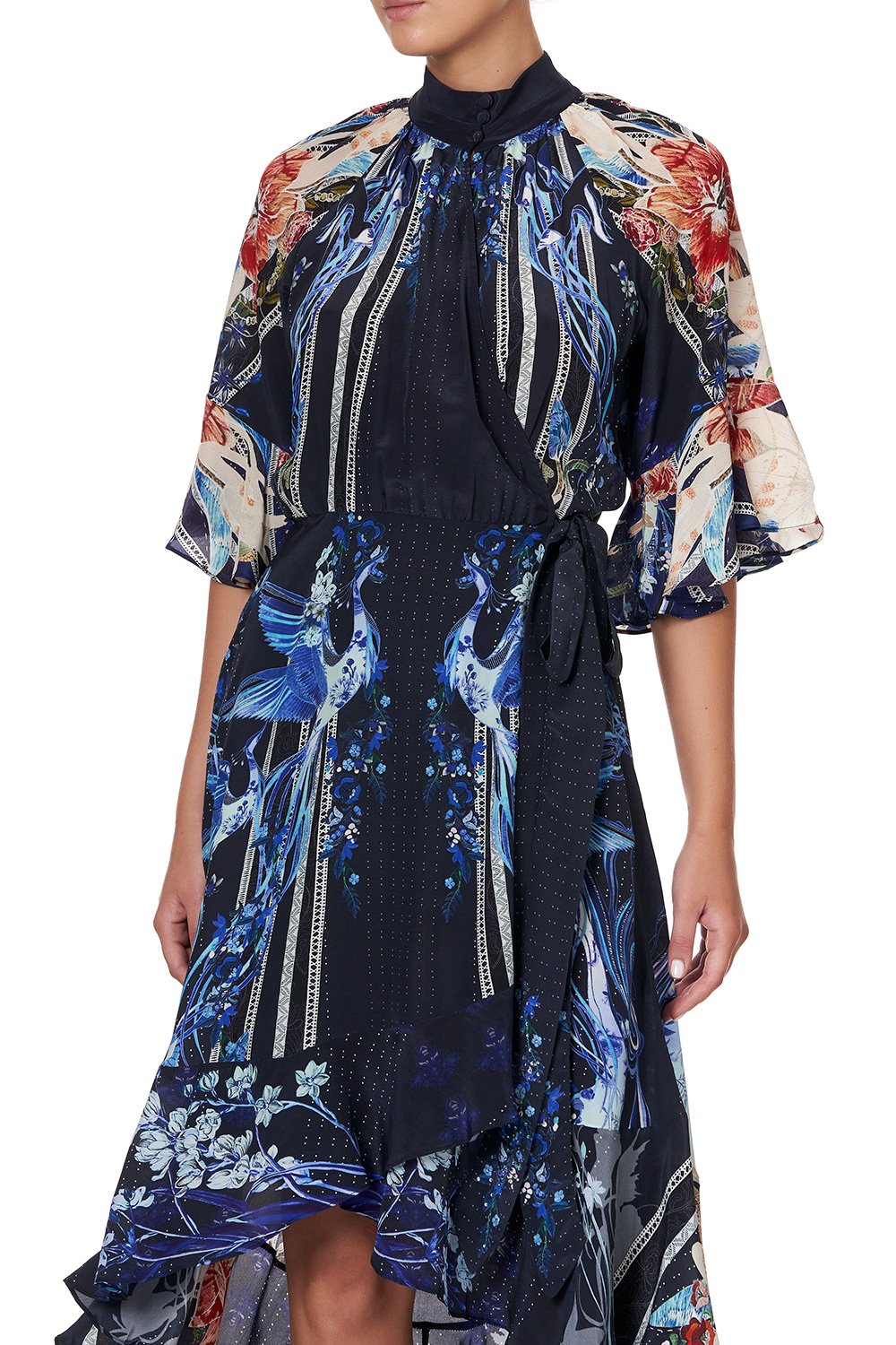 MIDI WRAP DRESS WITH RAGLAN SLEEVE MARE MYSTIQUE