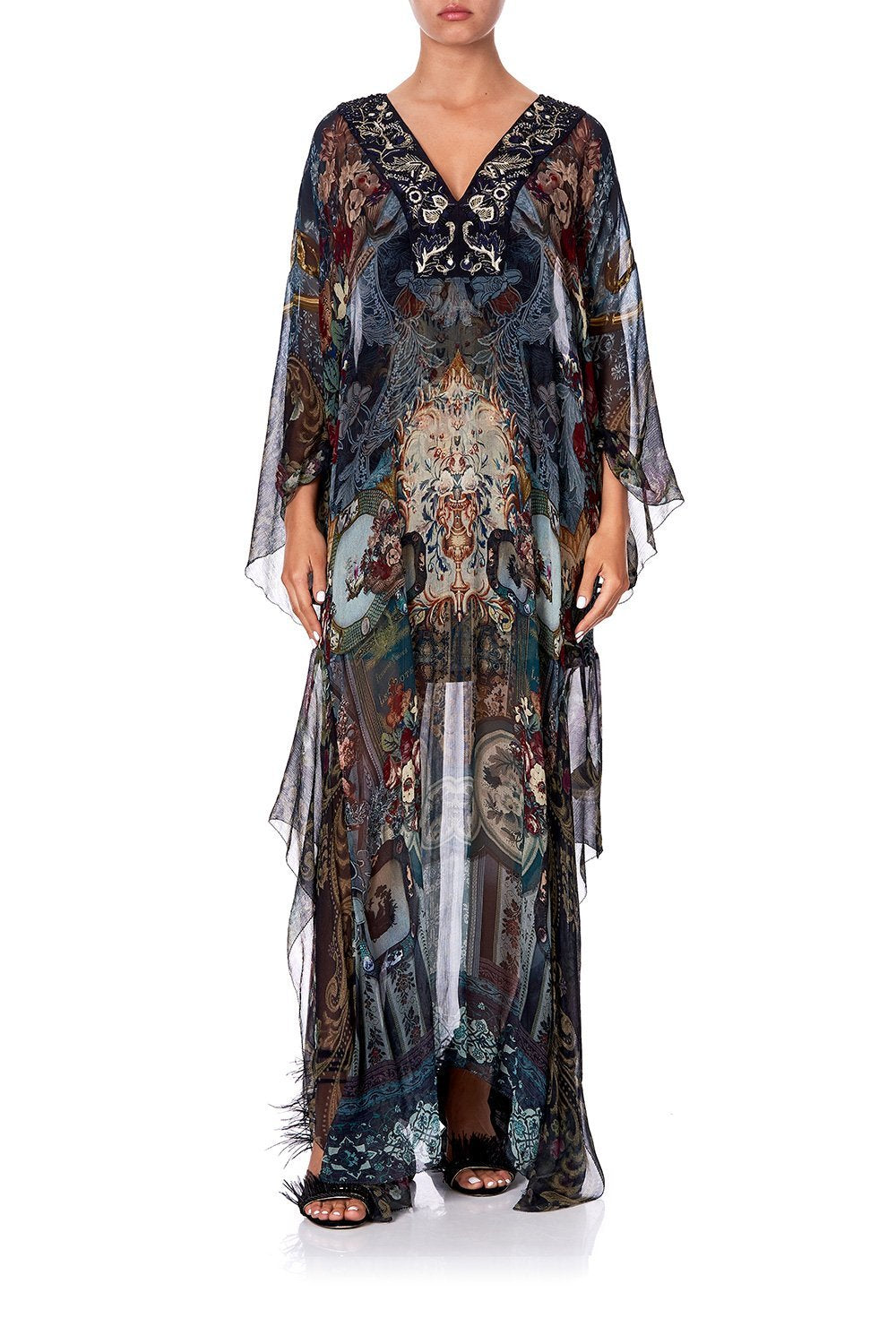 SHEER KAFTAN WITH TIE AND SLIP HOTEL BOHEME