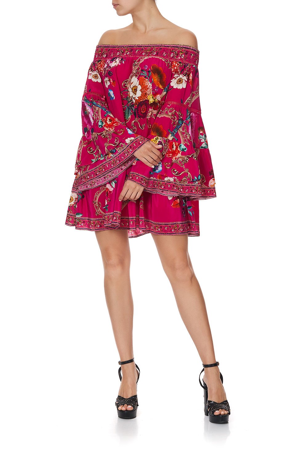 OFF SHOULDER DRESS WITH SMOCKING APPLE EYED