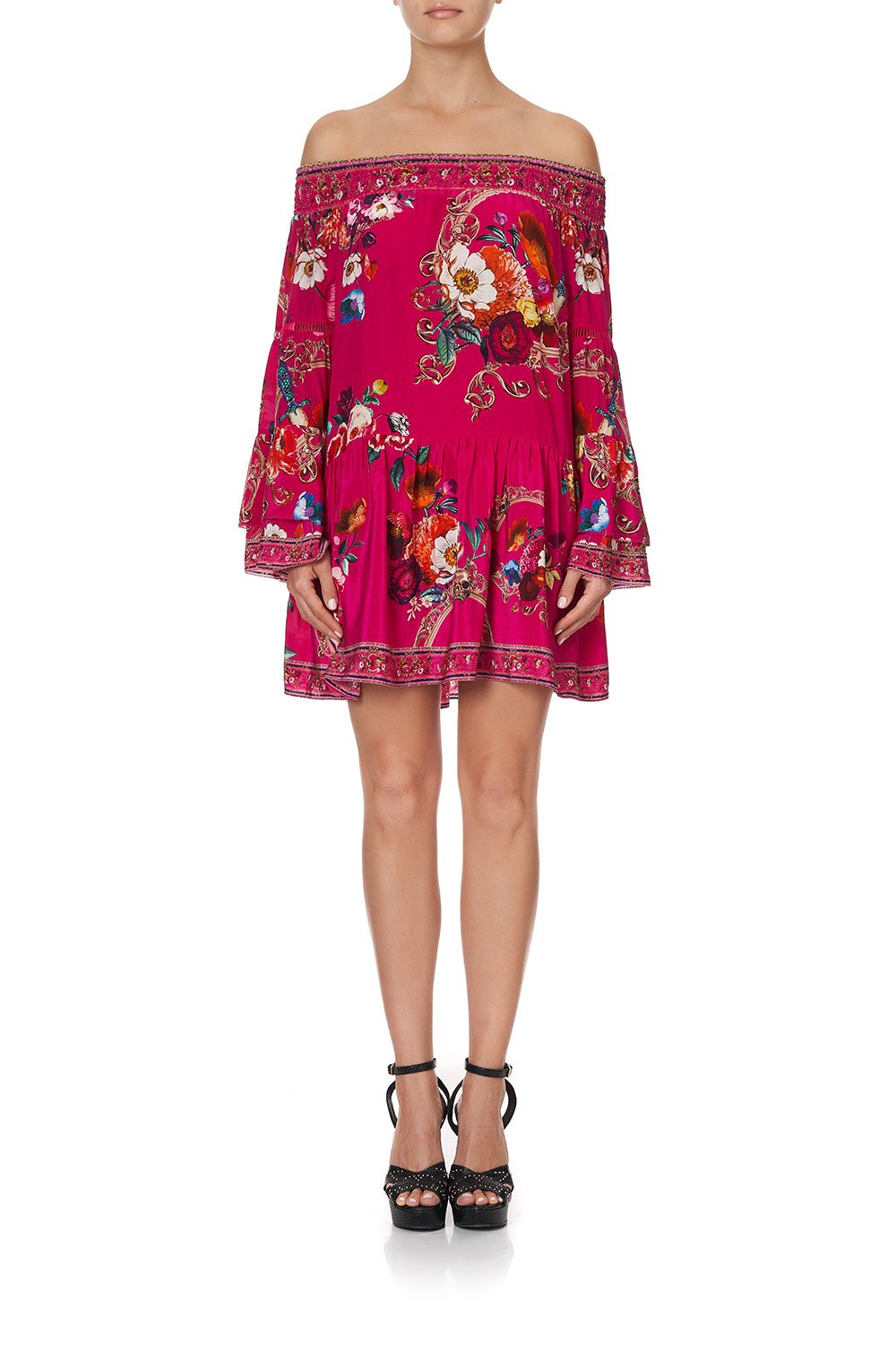 OFF SHOULDER DRESS WITH SMOCKING APPLE EYED