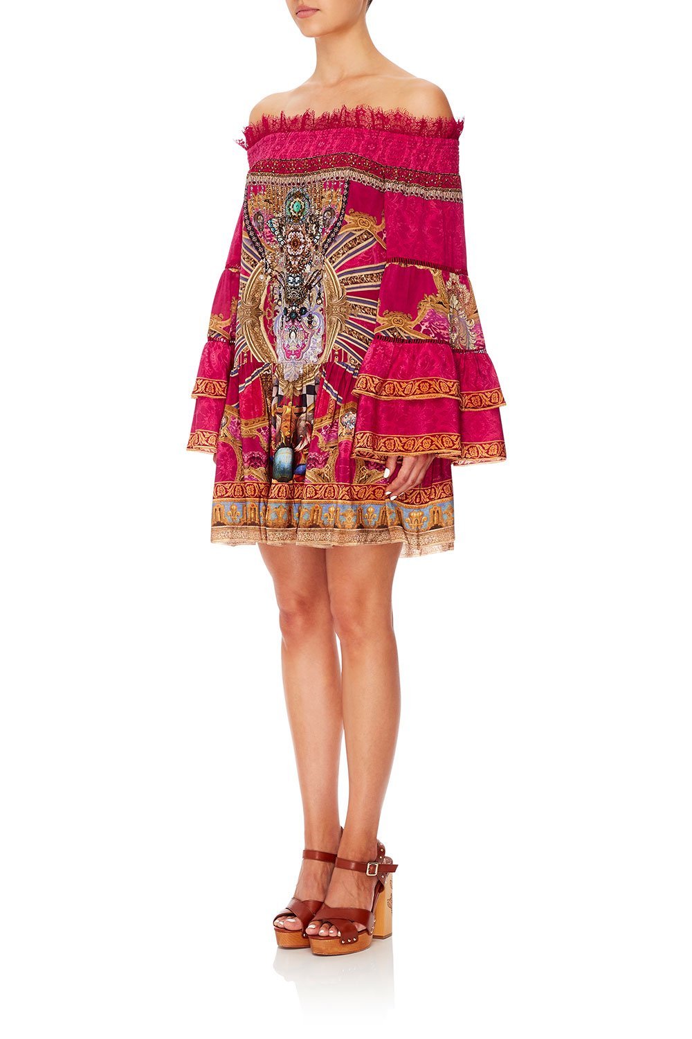 CAMILLA OFF SHOULDER DRESS WITH SMOCKING LOUNGE HOUR