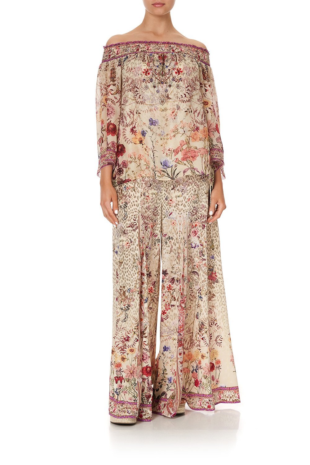 OFF SHOULDER SHIRRED BLOUSE DRIFTING DREAMER