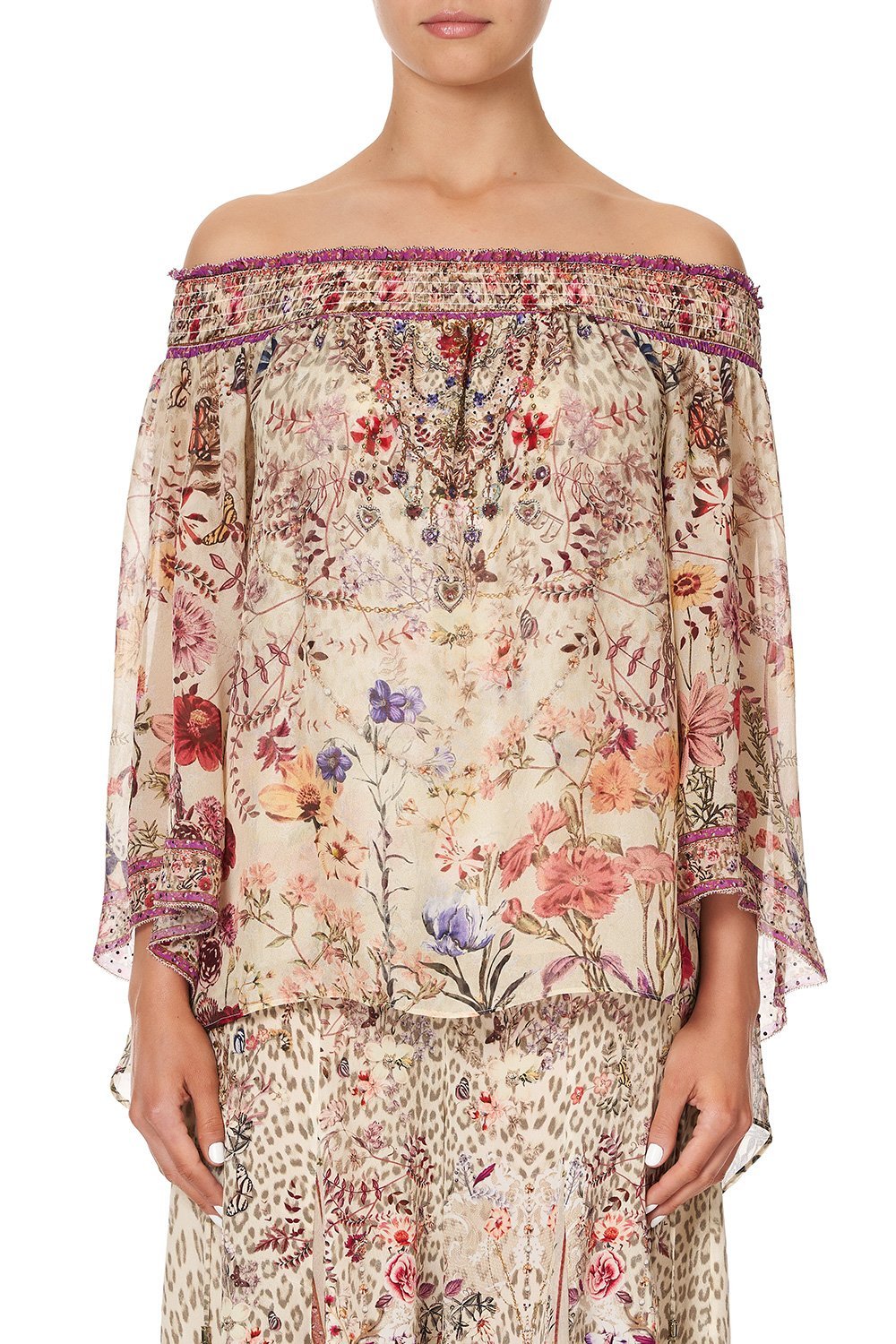 OFF SHOULDER SHIRRED BLOUSE DRIFTING DREAMER