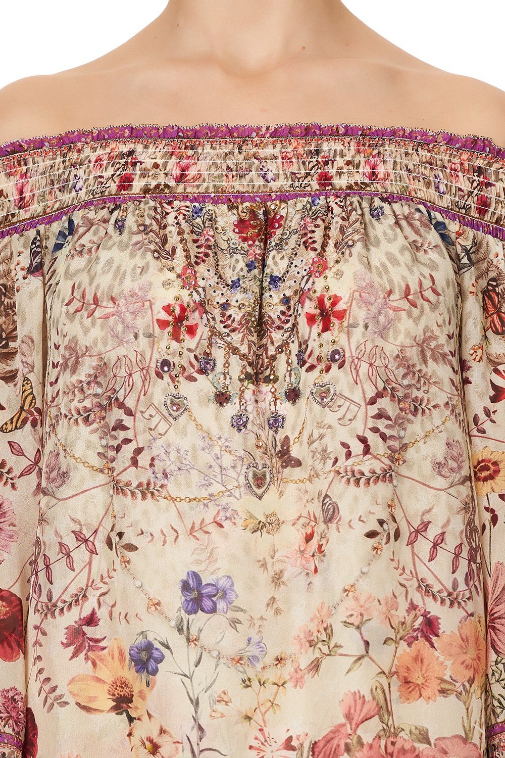 OFF SHOULDER SHIRRED BLOUSE DRIFTING DREAMER