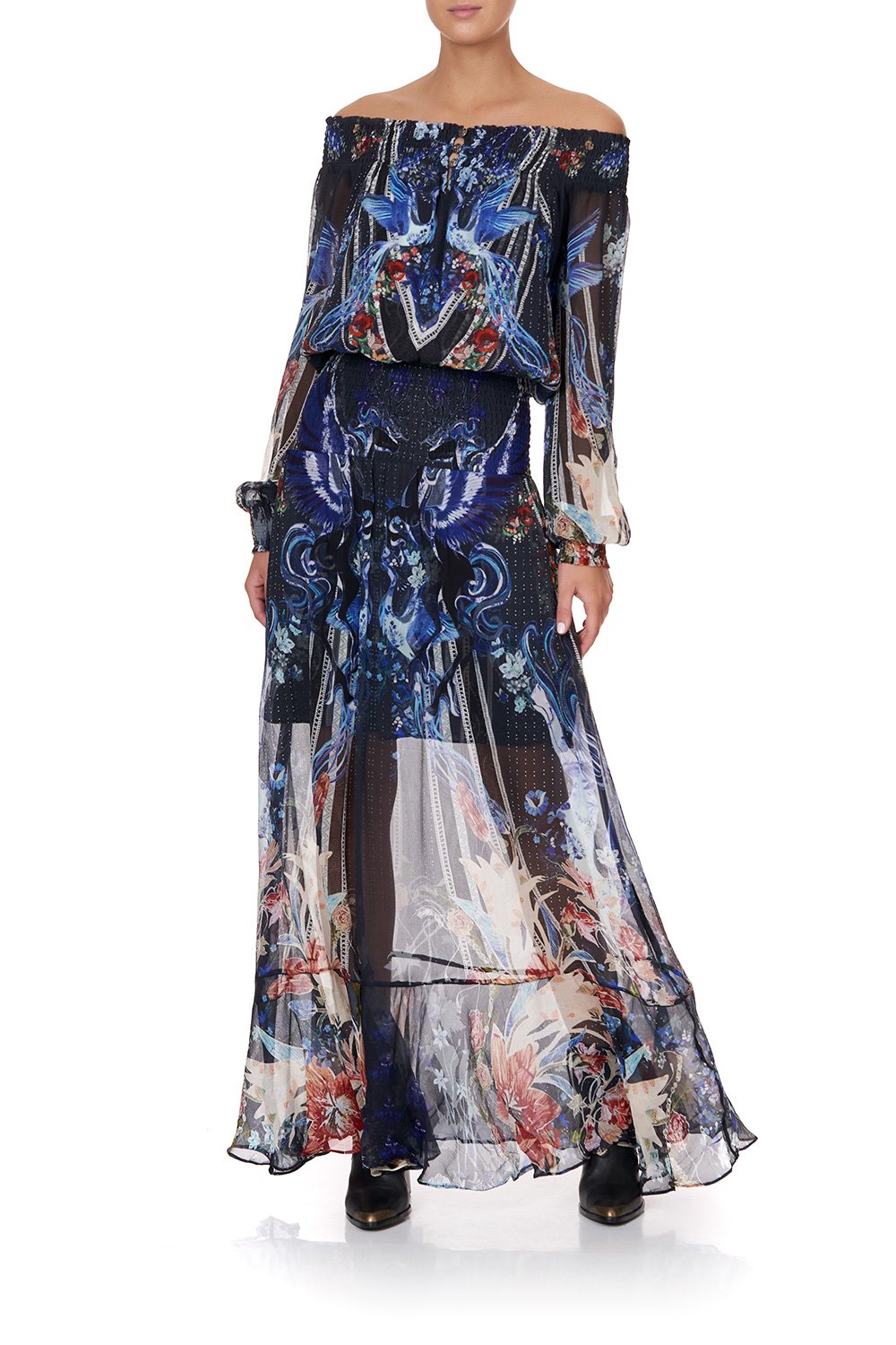 OFF SHOULDER SHIRRED DRESS MARE MYSTIQUE