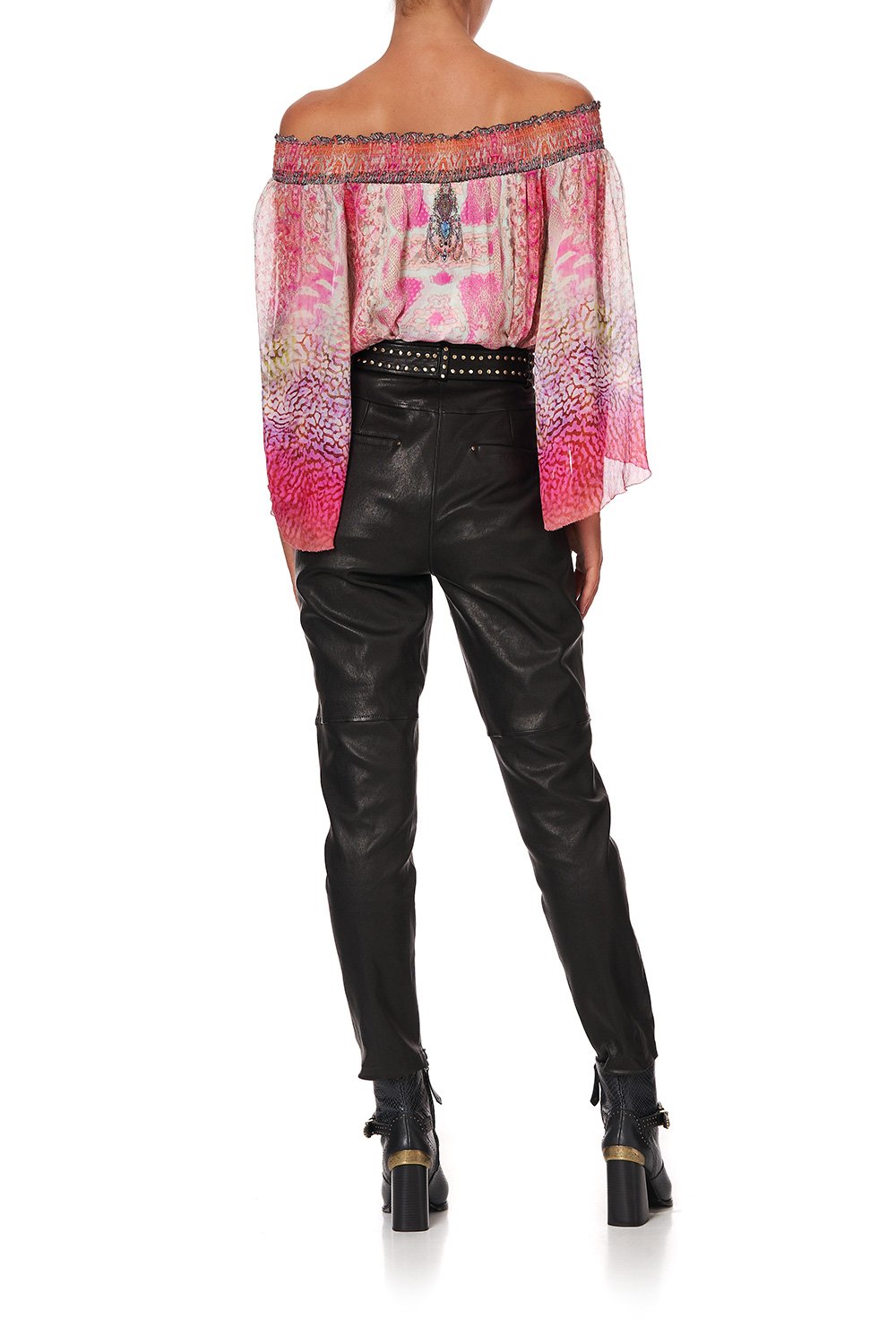 OFF SHOULDER SHIRRED BLOUSE SERPENTINE DREAMS