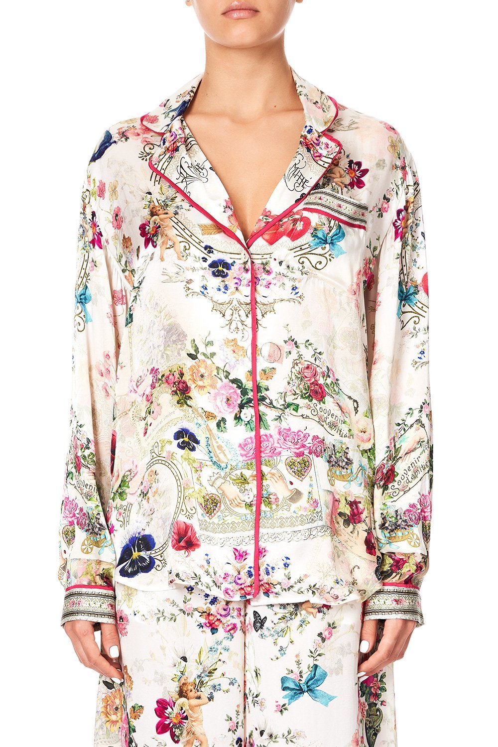 SLEEPWEAR PJ SHIRT WITH PIPING JARDIN POSTCARDS