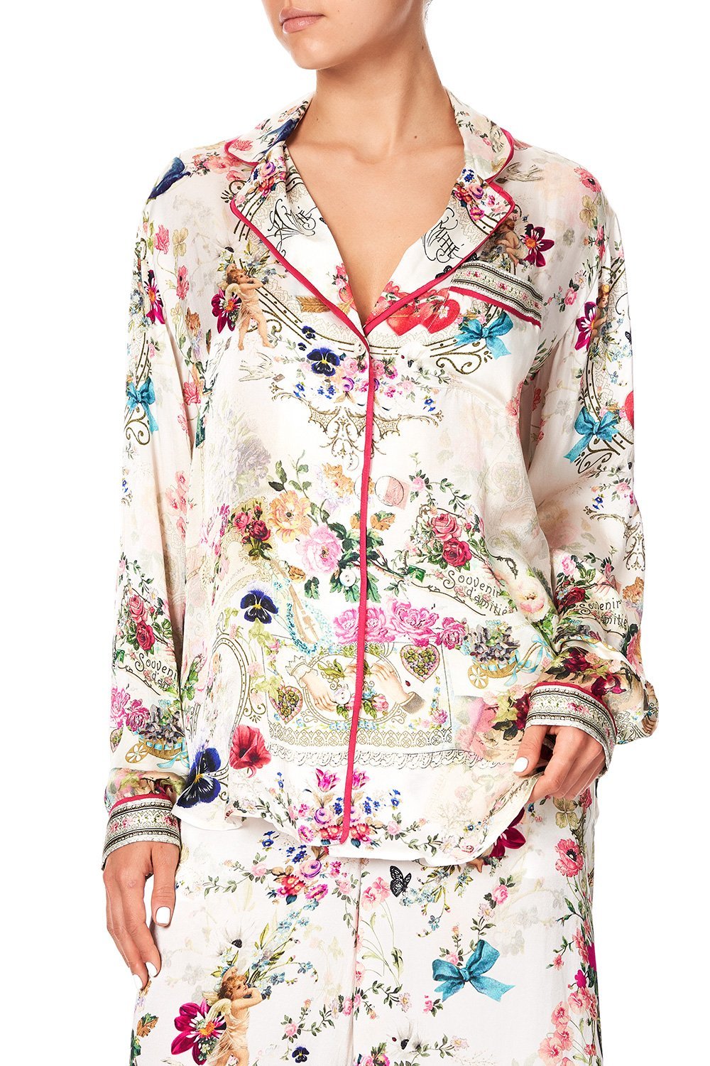 SLEEPWEAR PJ SHIRT WITH PIPING JARDIN POSTCARDS