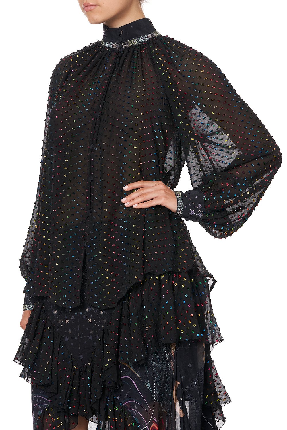 RAGLAN BUTTON UP SHIRT MIDNIGHT MOON HOUSE