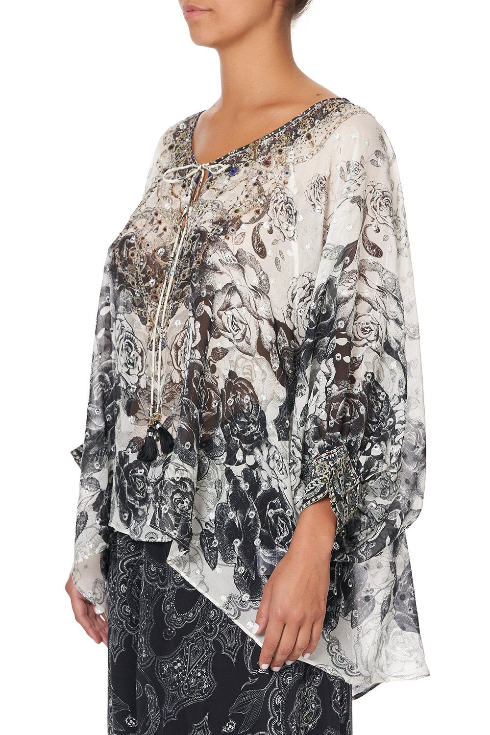 RAGLAN SLEEVE BLOUSE WITH CUFF MIDNIGHT PEARL