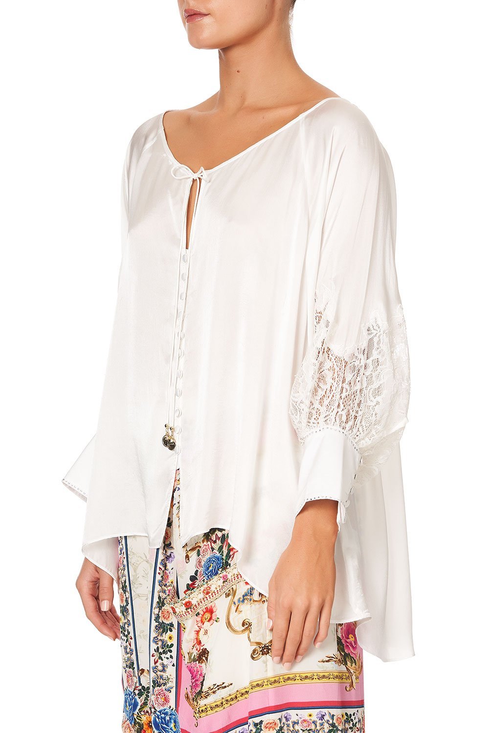 RAGLAN SLEEVE BUTTON UP TOP SOLID CREAM