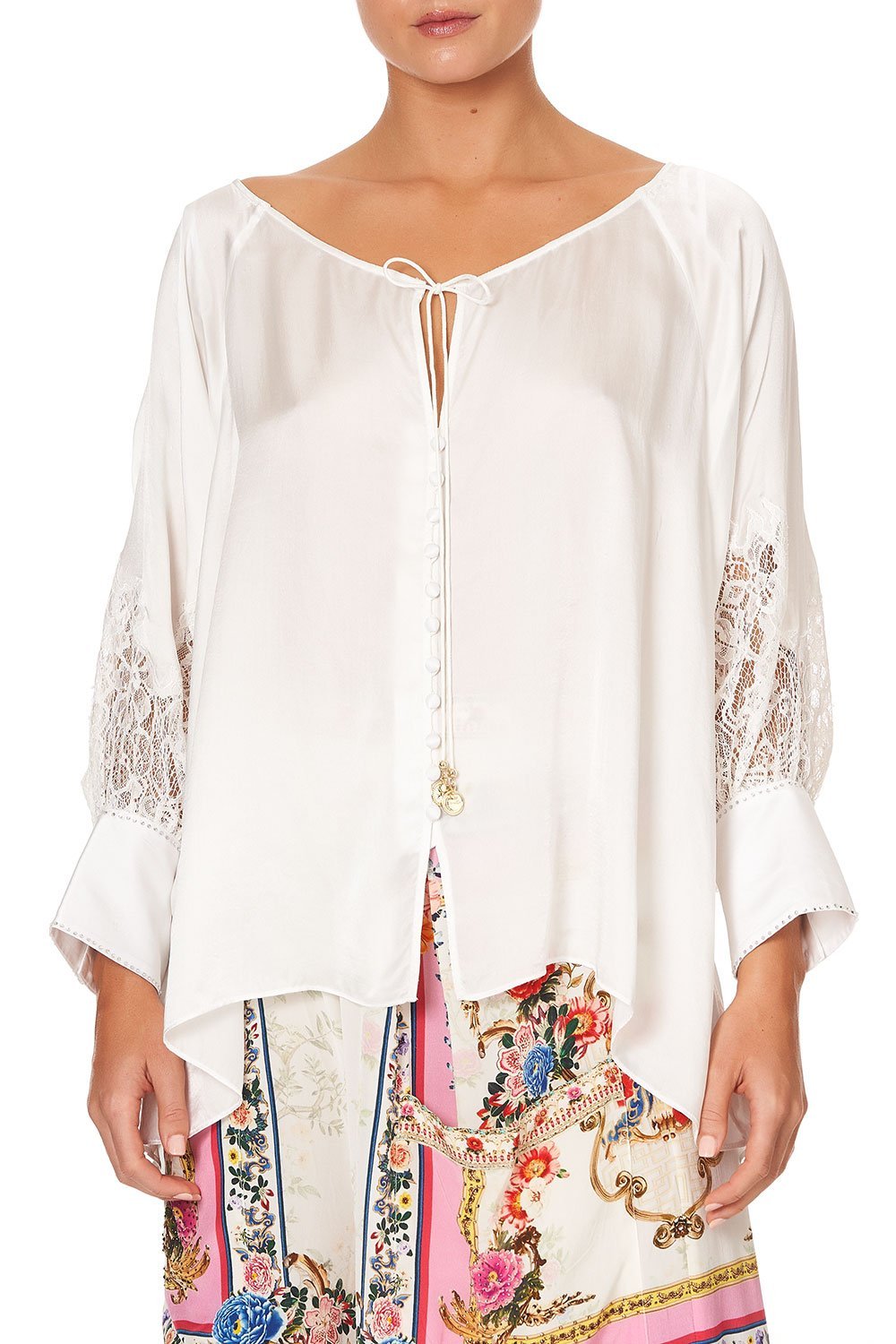 RAGLAN SLEEVE BUTTON UP TOP SOLID CREAM