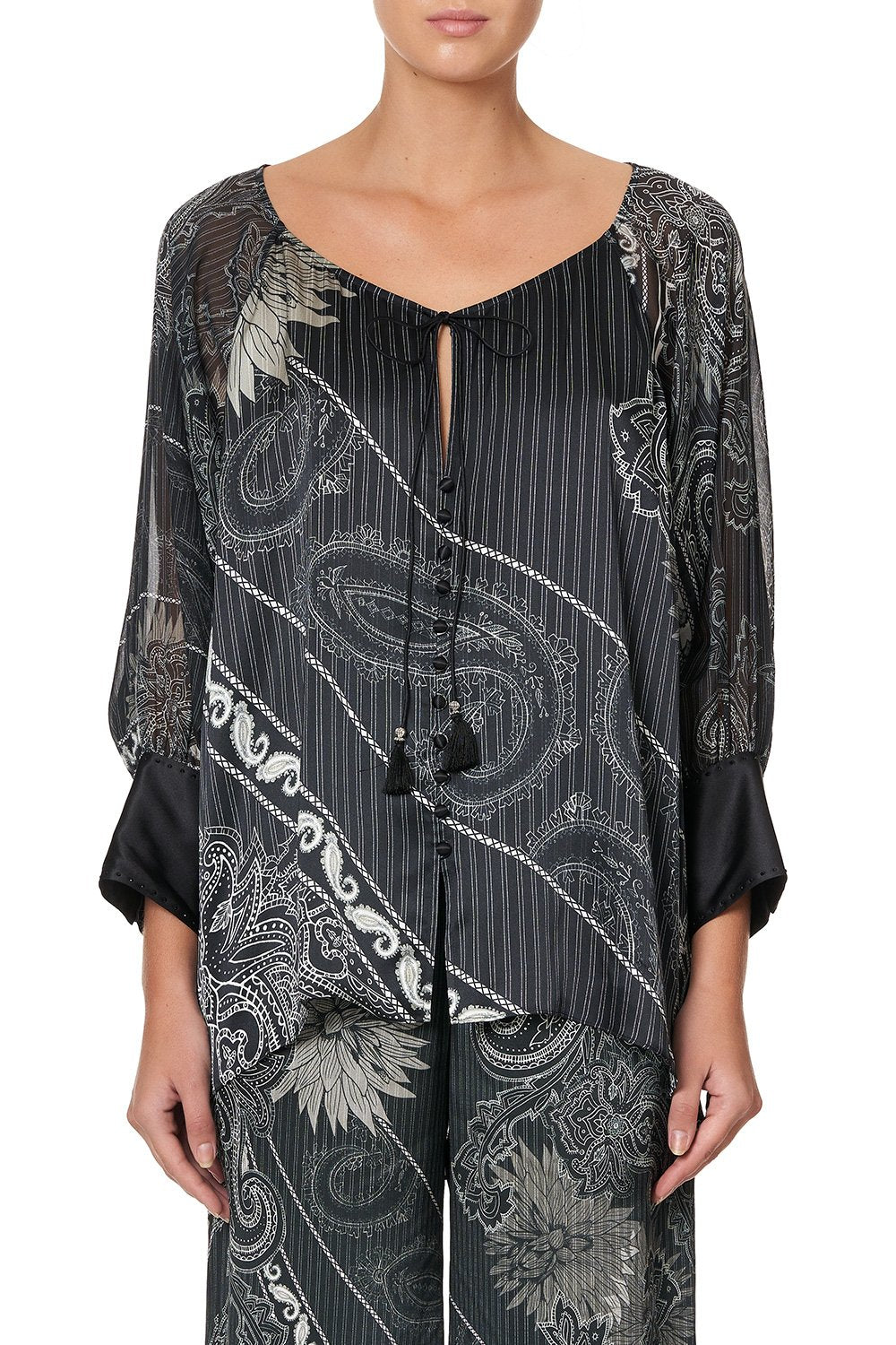 RAGLAN SLEEVE BUTTON UP TOP TALE OF THE FIRE BIRD