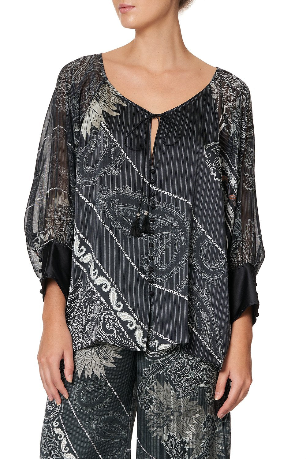 RAGLAN SLEEVE BUTTON UP TOP TALE OF THE FIRE BIRD