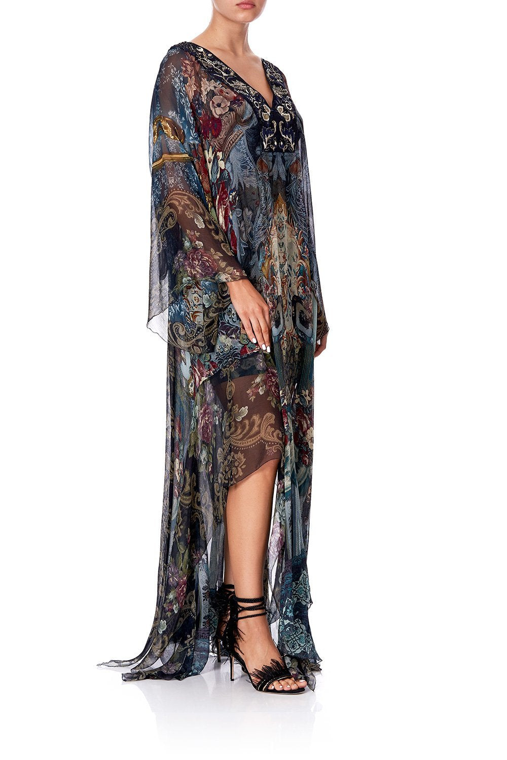 SHEER KAFTAN WITH TIE AND SLIP HOTEL BOHEME
