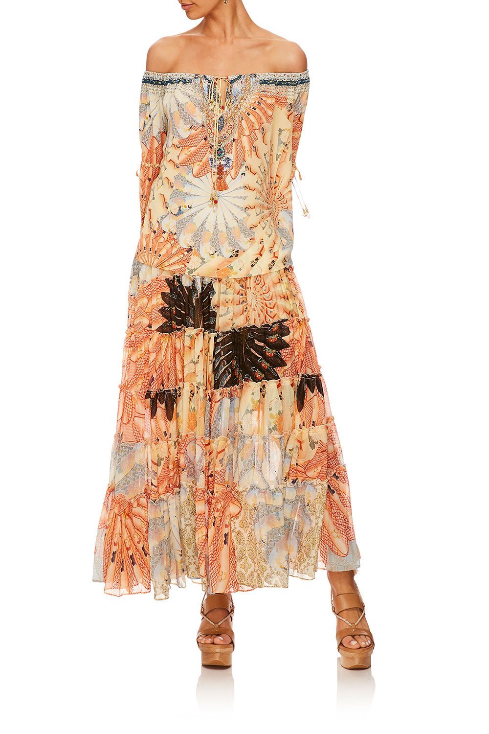 CAMILLA FOR THE FANS SHEER TIERED CIRCLE SKIRT