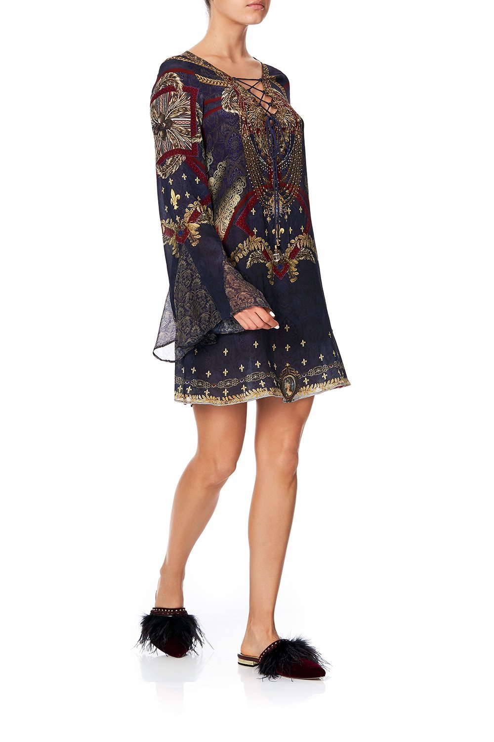 LACE UP SHIFT WITH FLARE SLEEVE THIS CHARMING WOMAN