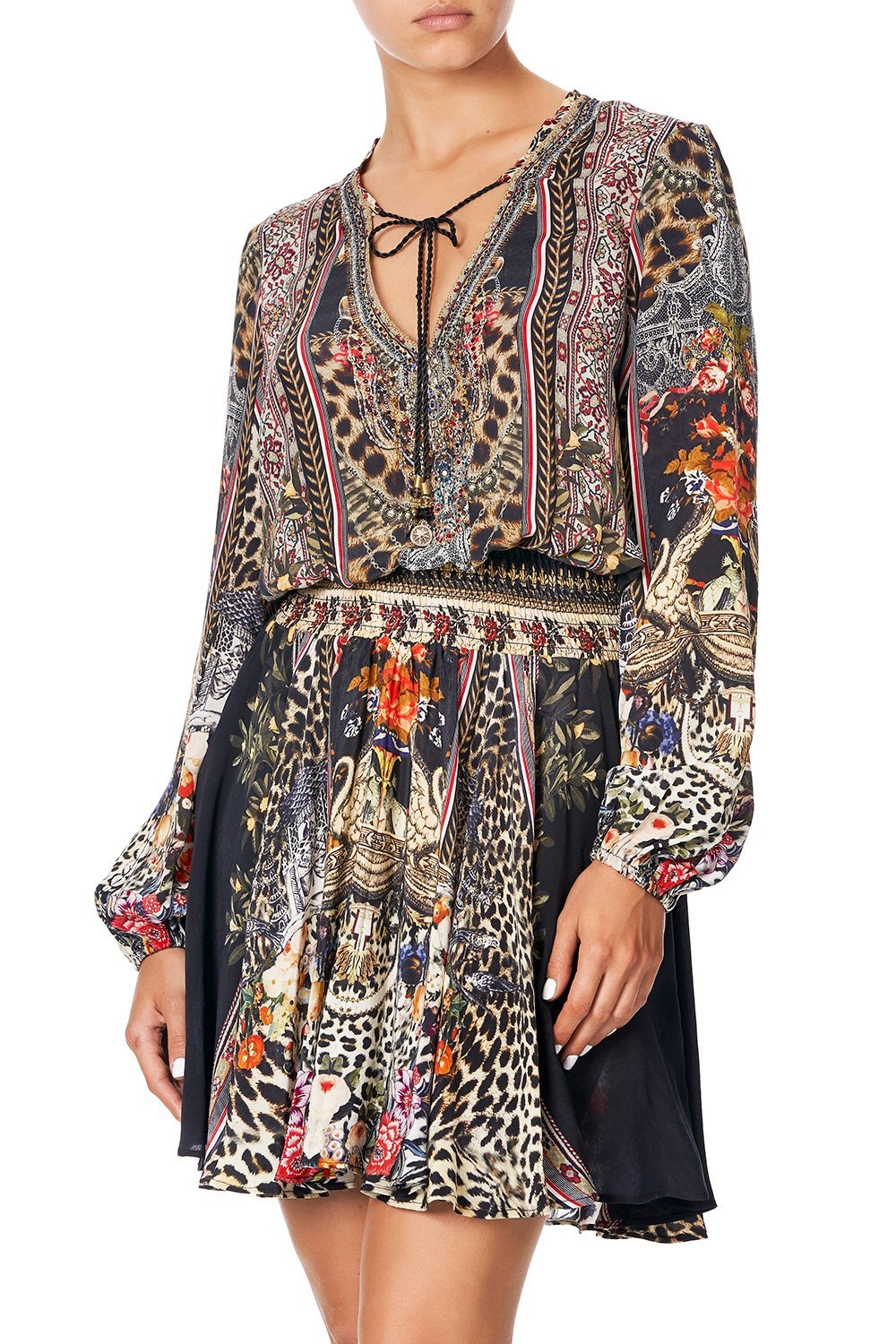 CAMILLA SHIRRED RELAXED SHORT DRESS MARAIS AT MIDNIGHT