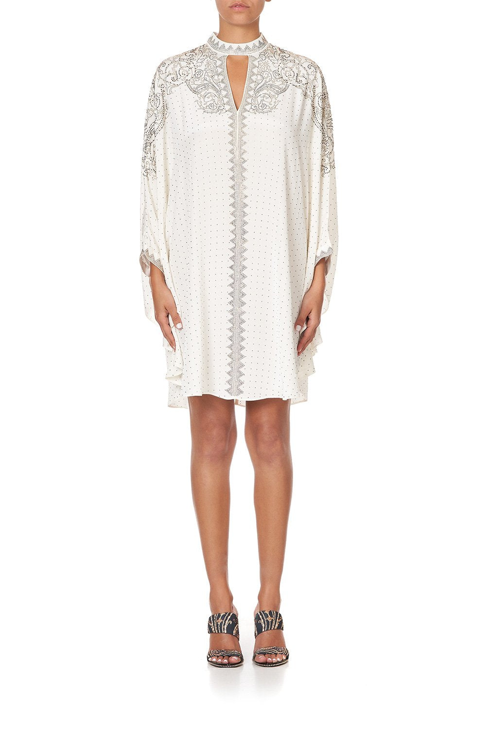 SHORT KAFTAN WITH HIGH NECK LUXE CREAM