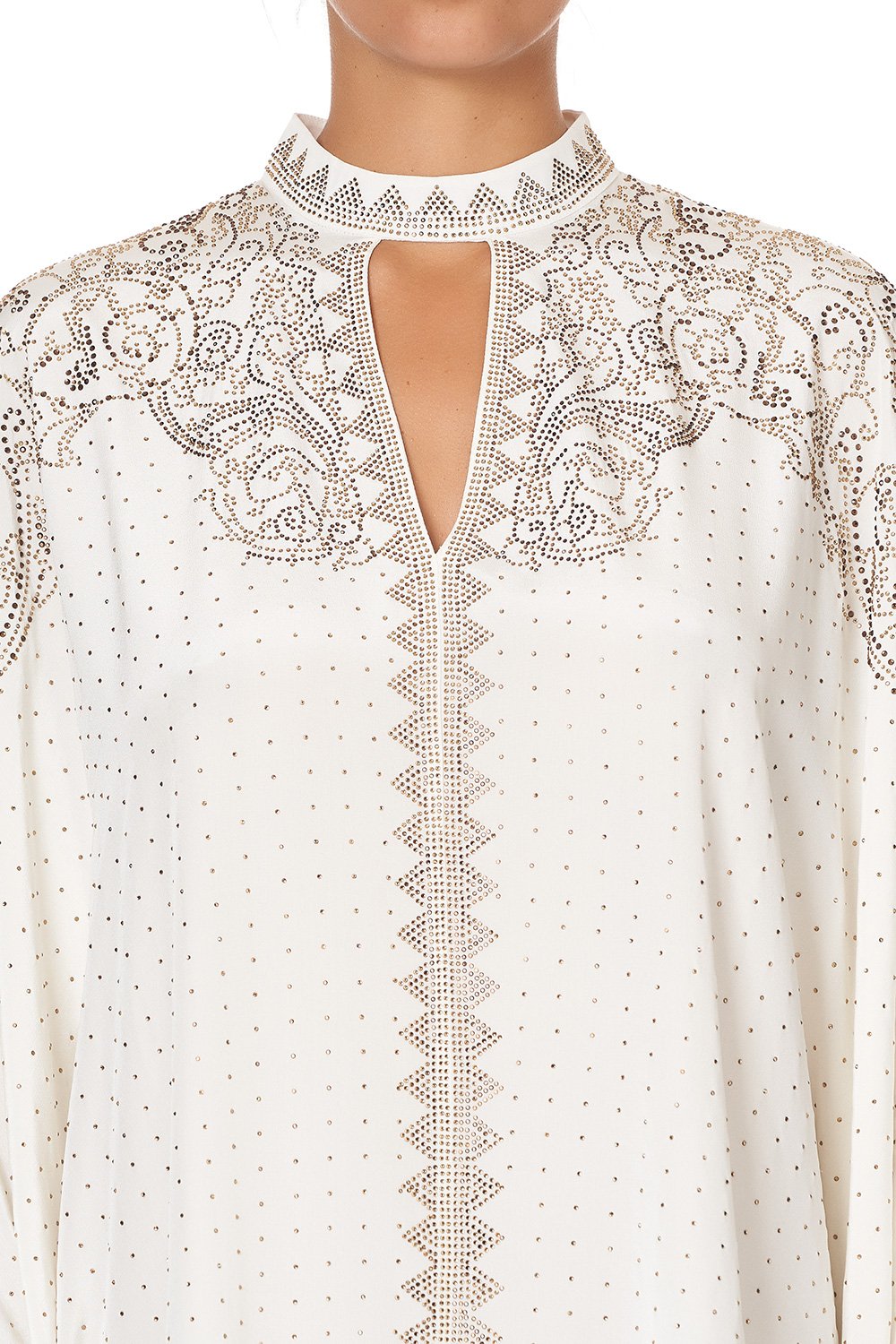 SHORT KAFTAN WITH HIGH NECK LUXE CREAM