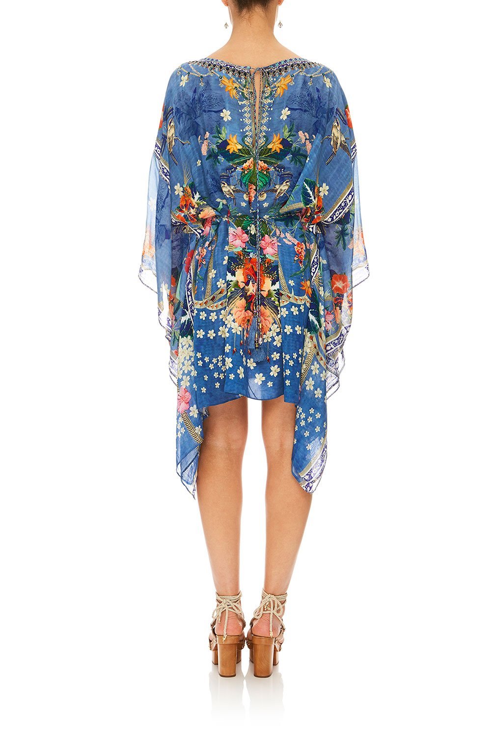 CAMILLA FARAWAY FLORALS SHORT KAFTAN W/ SHEER SLEEVE