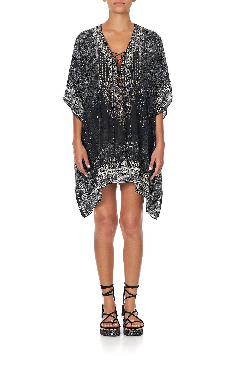 SHORT LACE UP KAFTAN MIDNIGHT PEARL