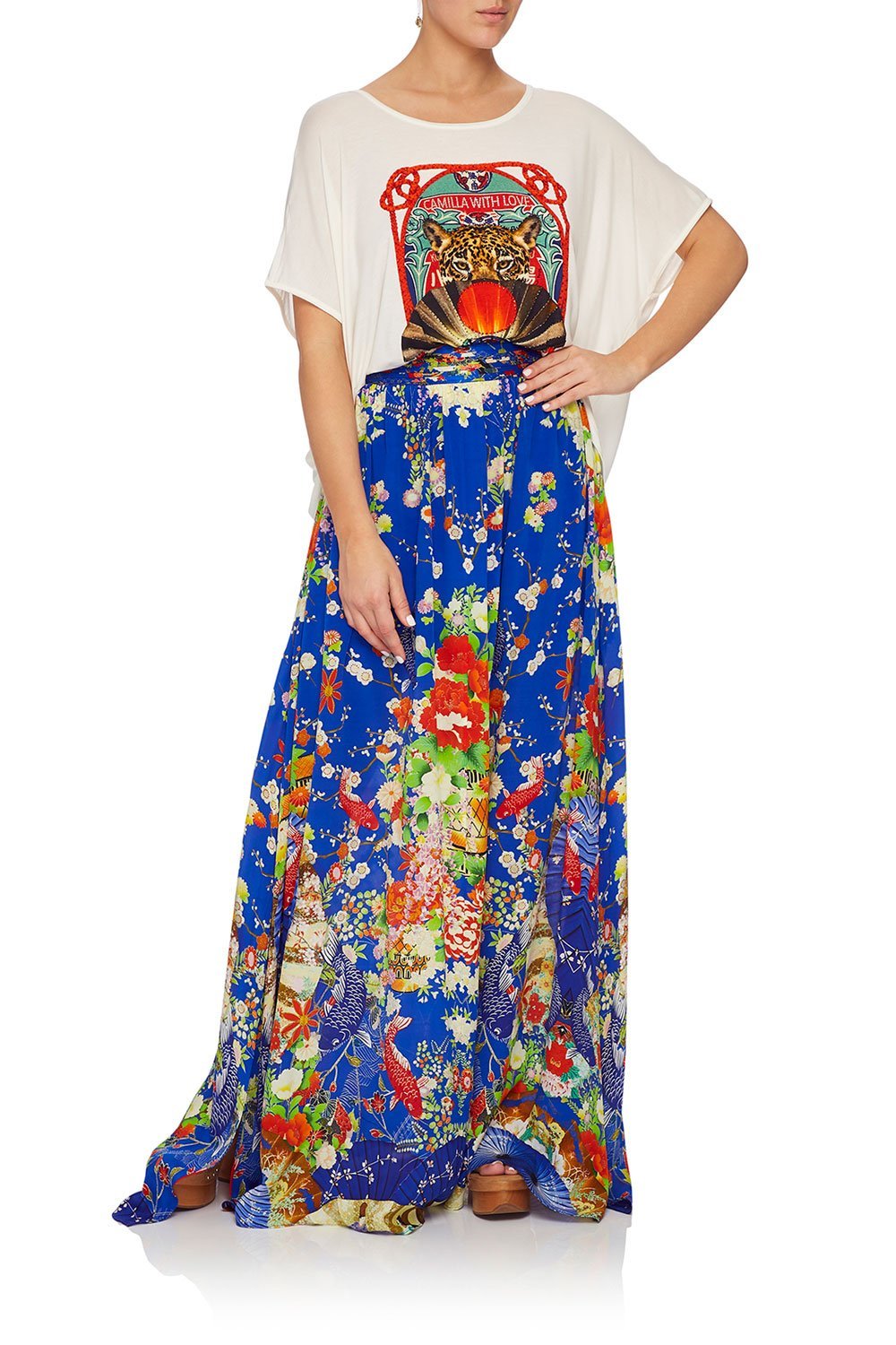 CAMILLA SKIRT W/ PINTUCK WAISTBAND PLAYING KOI