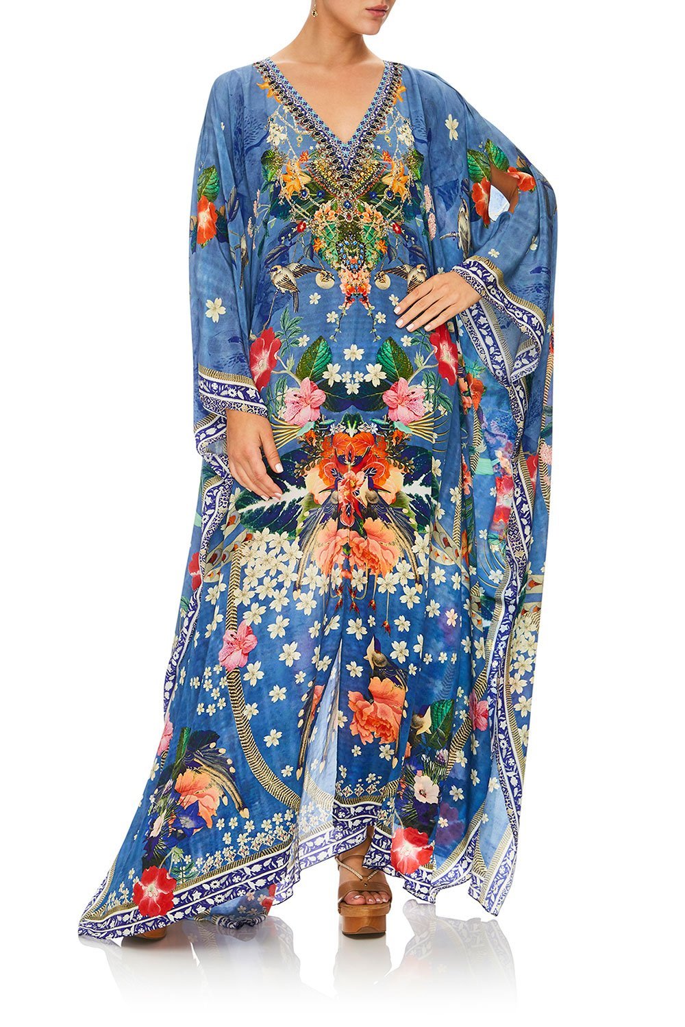 CAMILLA FARAWAY FLORALS SPLIT FRONT AND SLEEVE KAFTAN