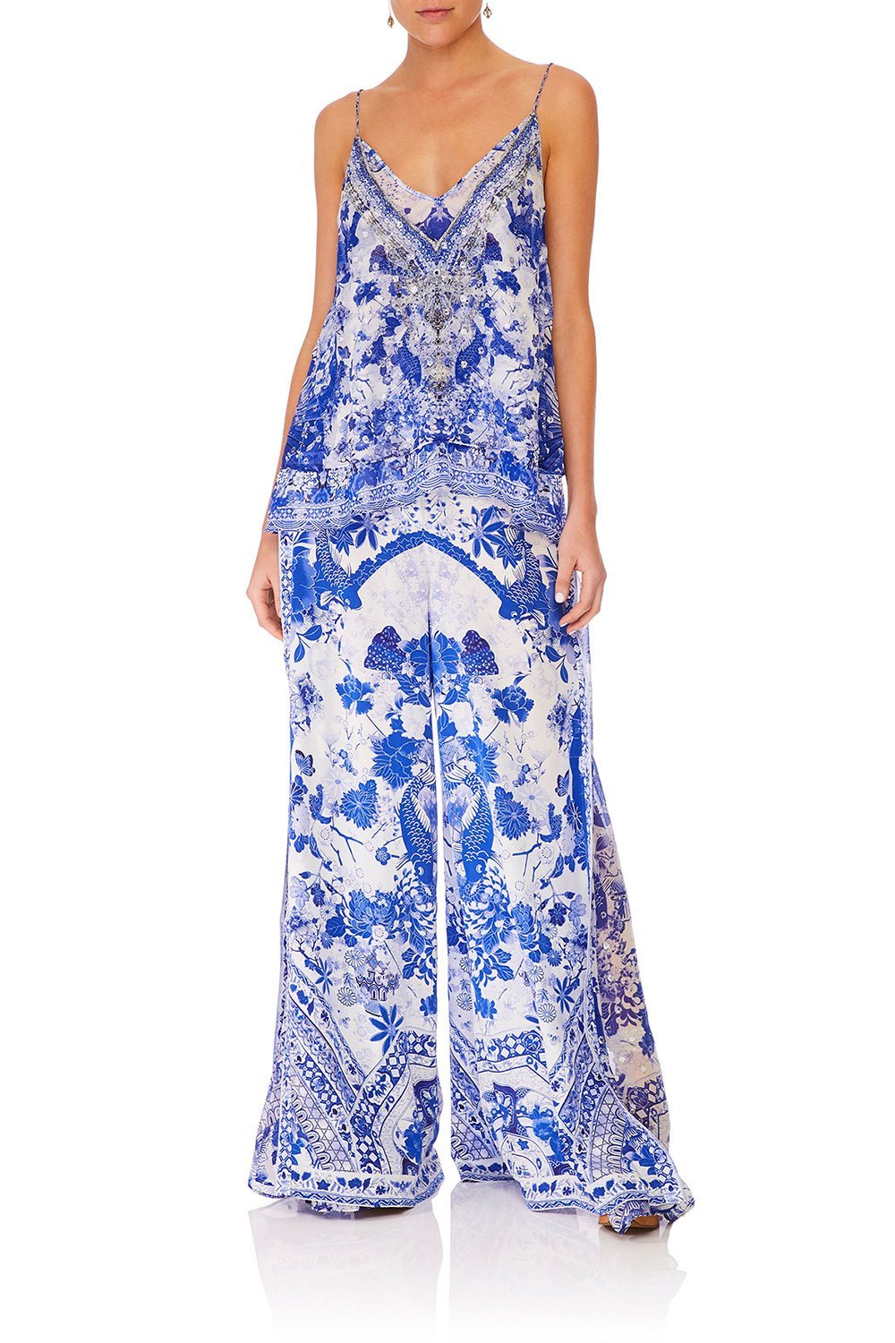 CAMILLA STRAP TOP W/ SHEER UNDERLAY THE FAN SEA