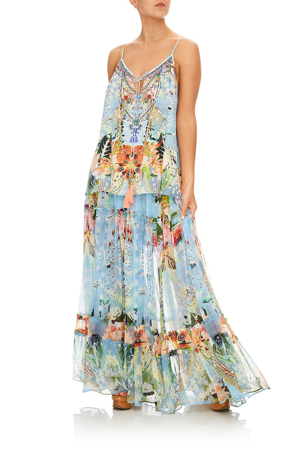 CAMILLA THE STILL ABYSS STRAP TOP W/ TIE FRONT DETAIL