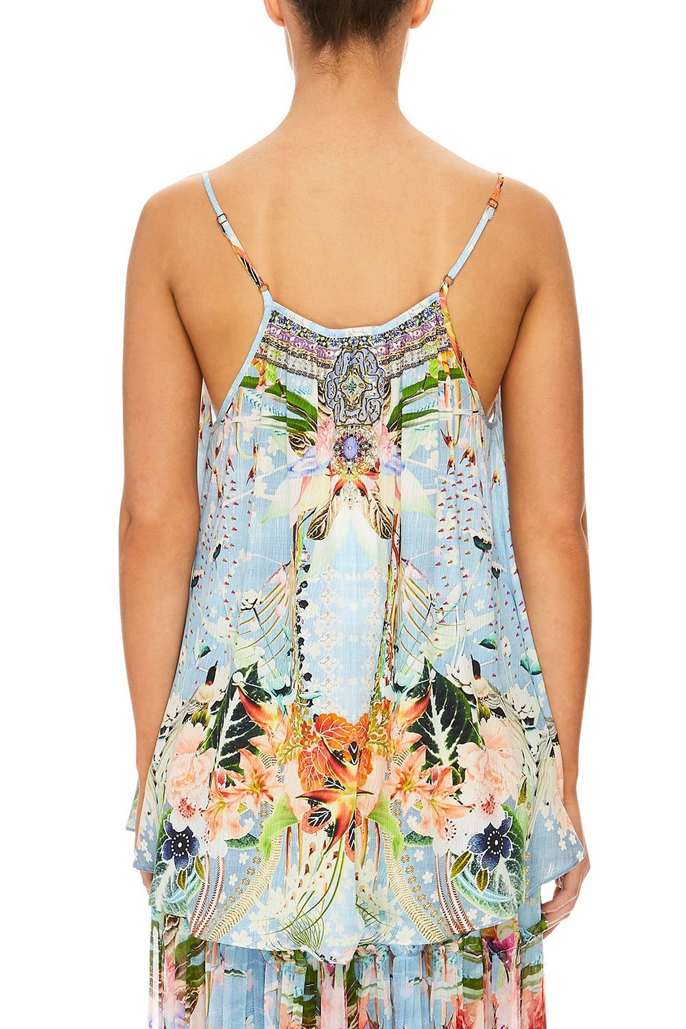 CAMILLA THE STILL ABYSS STRAP TOP W/ TIE FRONT DETAIL