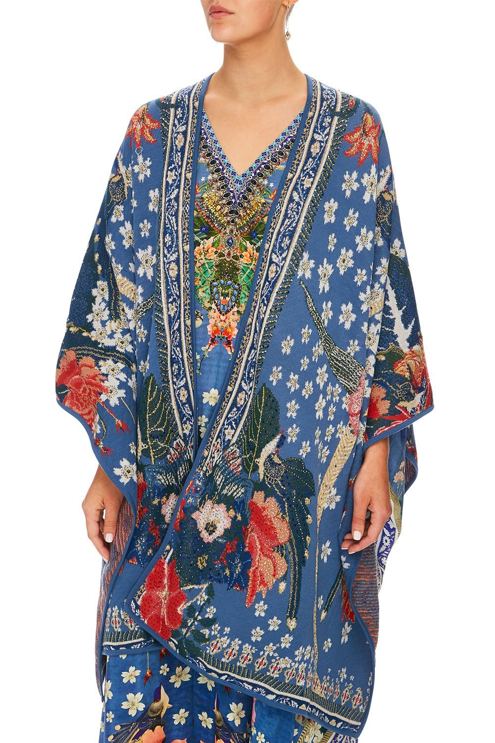 CAMILLA FARAWAY FLORALS THROW OVER PONCHO