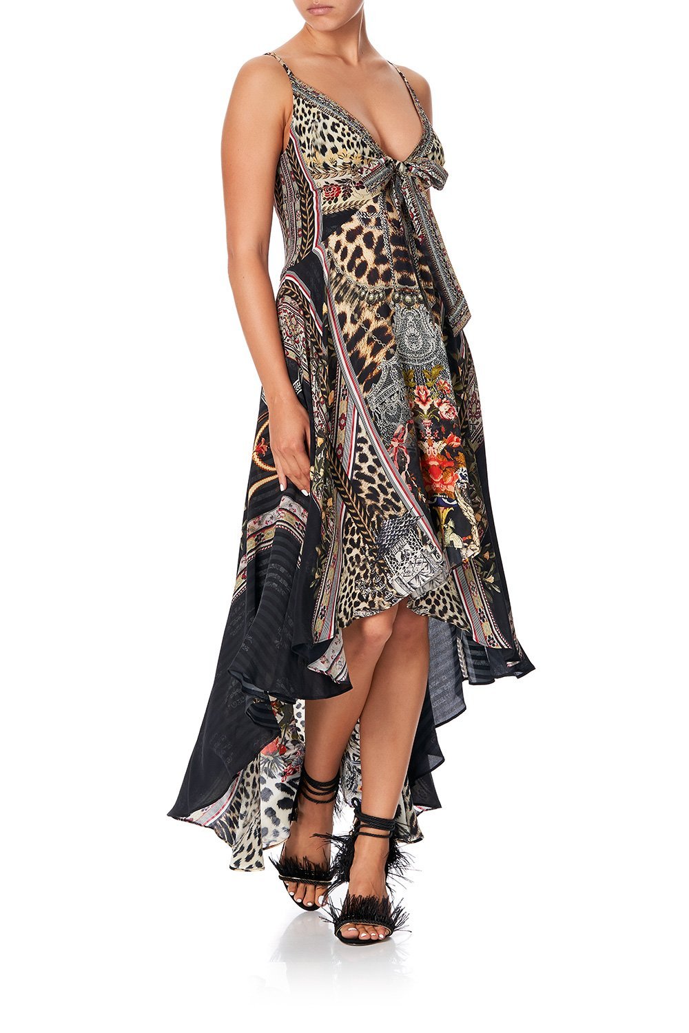 CAMILLA TIE DETAIL HIGH LOW DRESS MARAIS AT MIDNIGHT