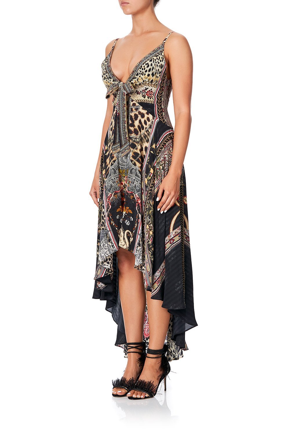 CAMILLA TIE DETAIL HIGH LOW DRESS MARAIS AT MIDNIGHT