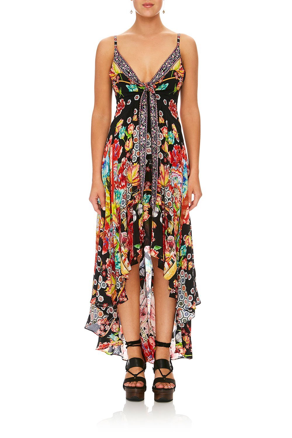 CAMILLA PAINTED LAND TIE DETAIL HIGH LOW DRESS