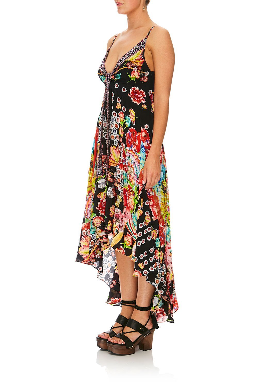 CAMILLA PAINTED LAND TIE DETAIL HIGH LOW DRESS