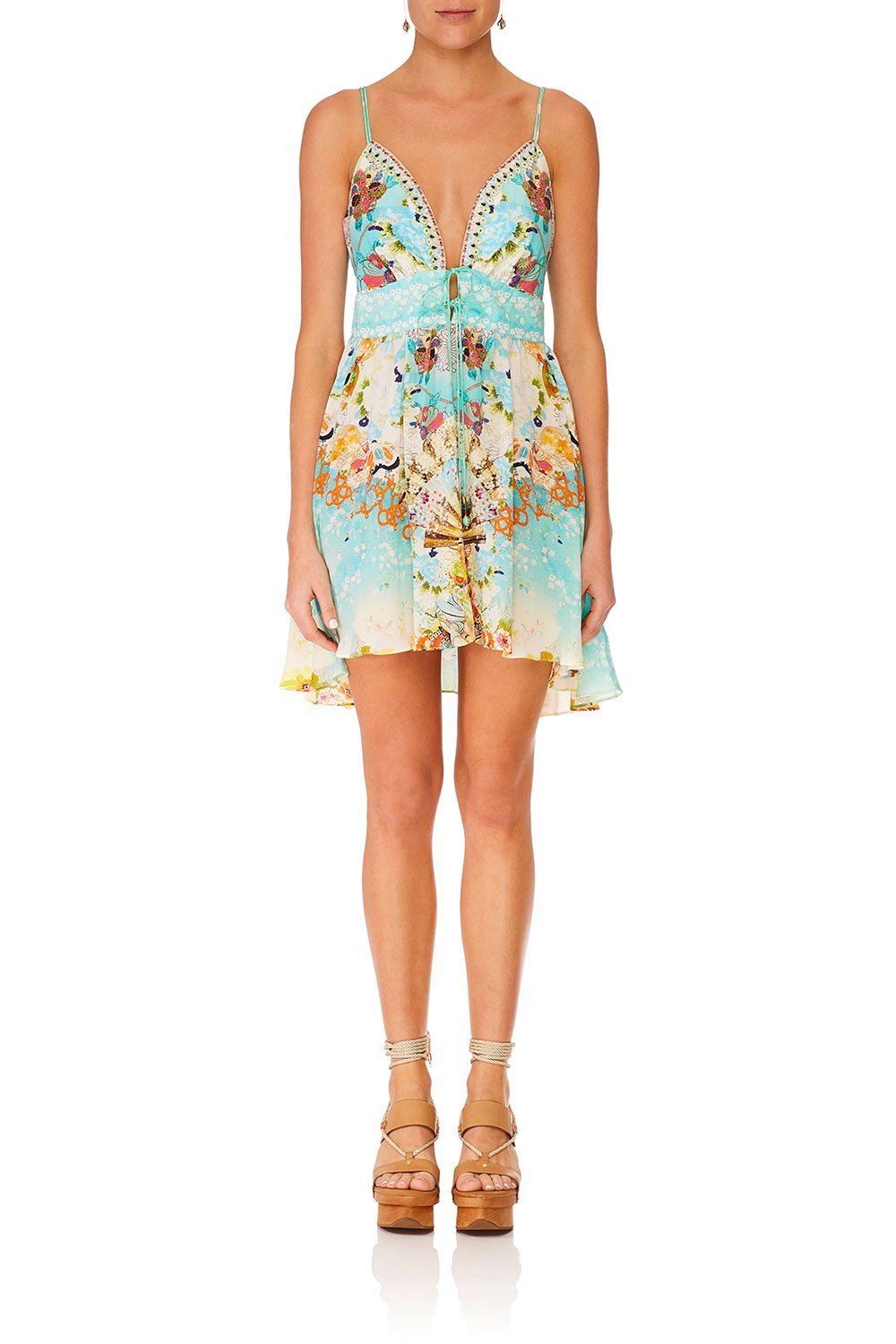 CAMILLA TIE FRONT MINI DRESS RETRO'S RAINBOW