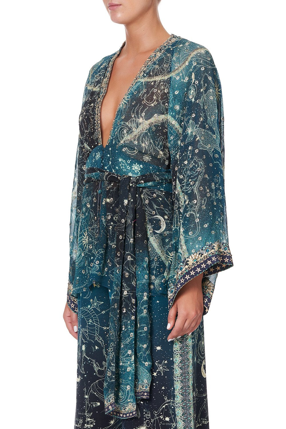 TIE FRONT WIDE SLEEVE BLOUSE WITH SHIRRED BACK INTO THE MYSTIQUE