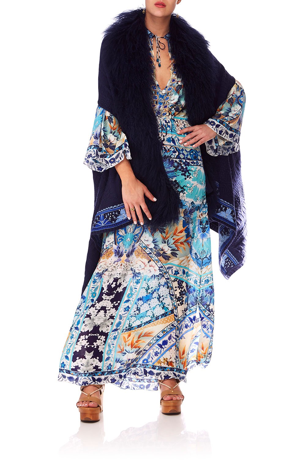 CAMILLA TOKYO TRIBE SHEARLING PONCHO