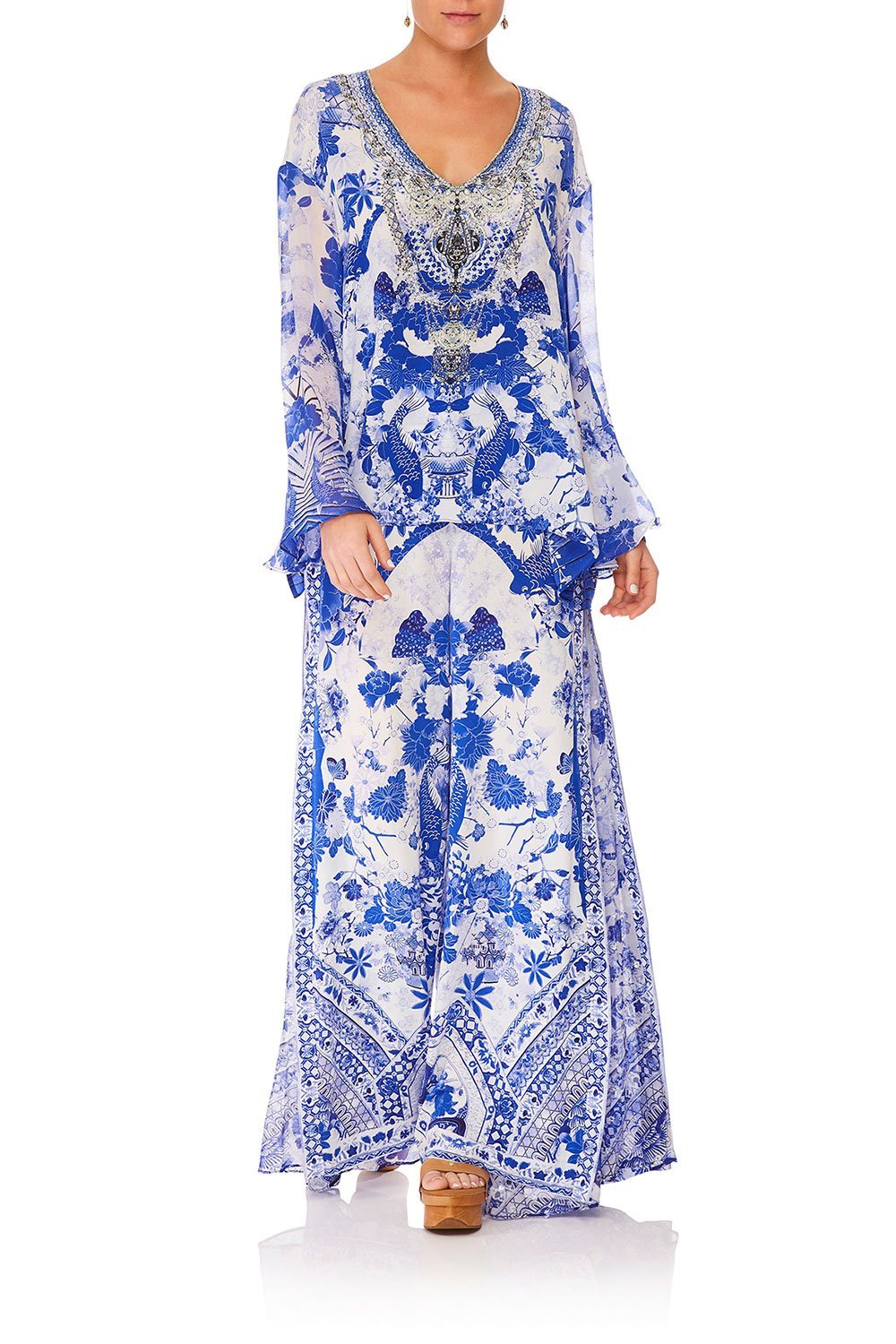 CAMILLA V-NECK A-LINE BLOUSE THE FAN SEA