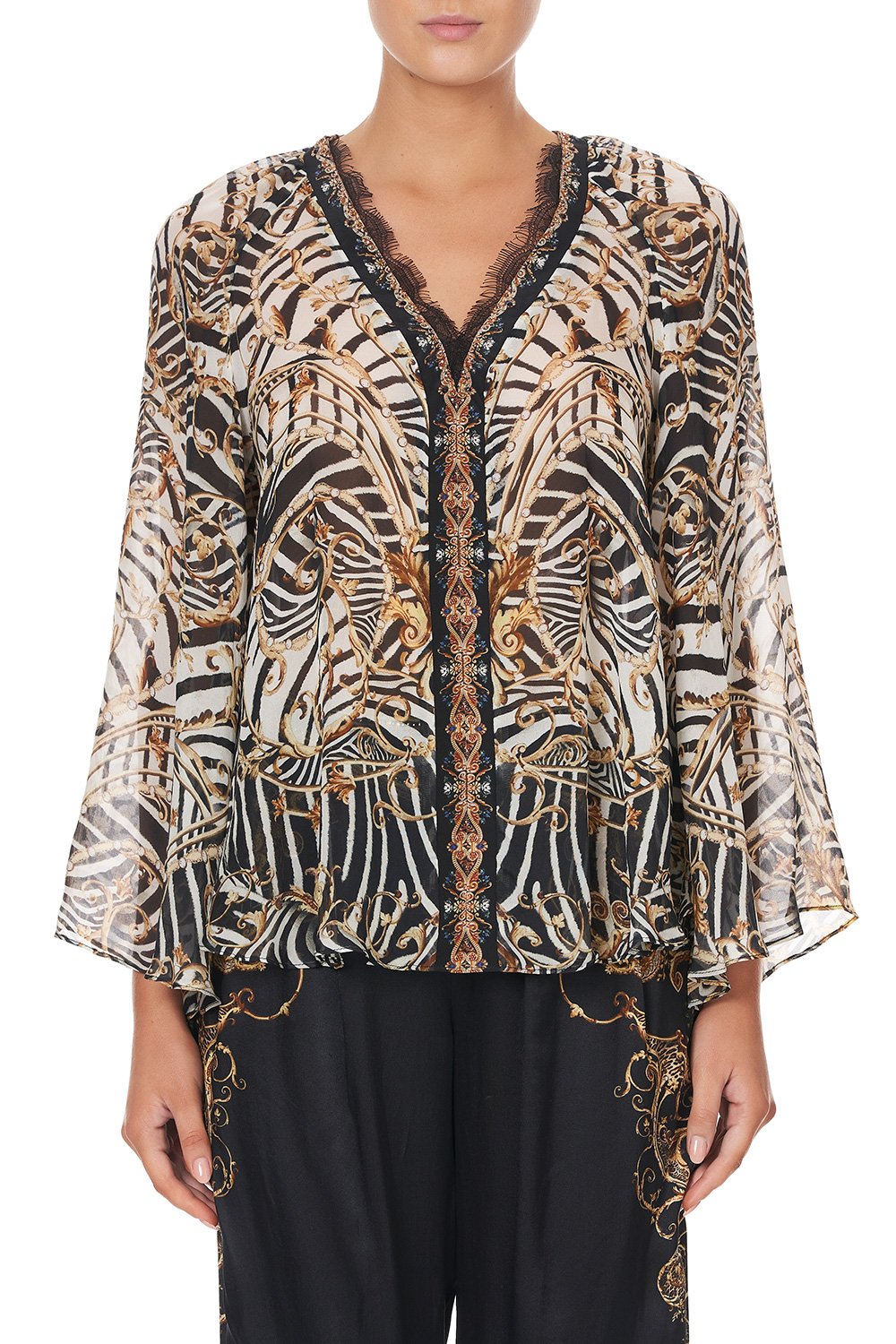 V NECK BLOUSE WITH NECKBAND NIGHT WAITING FOR DAY